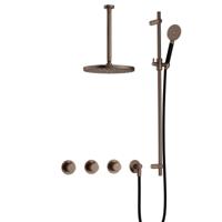 Hotbath Cobber - CB7067 - Inbouw Regendoucheset - Verouderd Messing - 2 Stopkranen - Thermostatisch - Plafondbuis 30 cm - Hoofddouche 200 mm - Ronde Handdouche 3 Standen - Glijstang 900 mm - Waterbesparend - thumbnail
