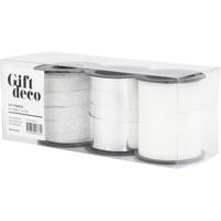 Creativ Company Cadeaulint, b: 10 mm, zilver, glitter zilver, wit, 3x15 m/ 1 doos - thumbnail