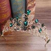 Crystal bruiloft kroon bruid kroon hoofdband accessoires haar juwelen ornamenten (groen) - thumbnail