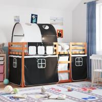 Stapelbed met gordijnen 75x190 cm grenenhout wit en zwart - thumbnail