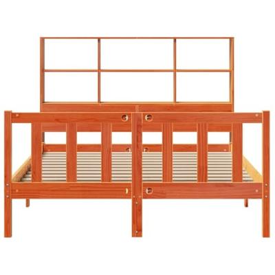 Bed met boekenkast zonder matras grenenhout wasbruin 140x200 cm