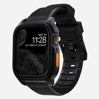 Nomad Rugged Band compatibel met Apple Watch armbanden serie 8, 7, 6, 5, 4 en SE, waterdichte horlogeband 45/44 mm, zwart/ultra oranje knopen, rubber, Rubber - thumbnail