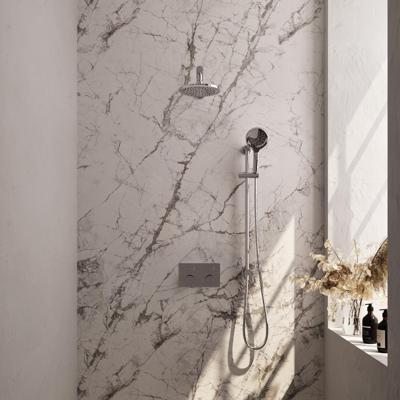 Brauer Chrome Carving Thermostatische Regendoucheset Inbouw - Hoofddouche 20 cm - Rechte Wandarm - Met Drukknoppen - Handdouche 3 Standen - Doucheslang - Geintegreerde Glijstang - Chroom