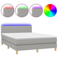 Boxspring met matras en LED stof lichtgrijs 140x200 cm - thumbnail