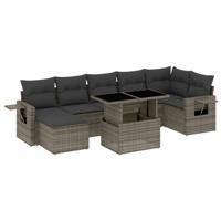 8-delige Loungeset met kussens poly rattan grijs - thumbnail