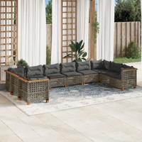 10-delige Loungeset met kussens poly rattan grijs - thumbnail