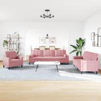 3-delige Loungeset met kussens en bolsters fluweel roze - thumbnail