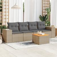 5-delige Loungeset met kussens poly rattan beige - thumbnail