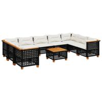 10-delige Loungeset met kussens poly rattan zwart - thumbnail