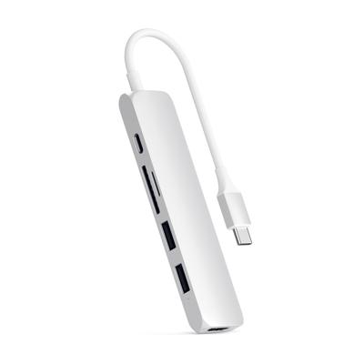 SATECHI USB-C Hub Slank Multipoort Adapter V2 Met 60W USB-C PD, 4K HDMI (60Hz), Micro/SD Kaartlezers, USB 3.0 - Voor M2/ M1 Macbook Pro/Air, M2/ M1 iPad Pro/Air, M2 Mac Mini, iMac M1 (Zilver)