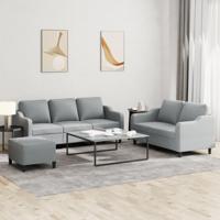 3-delige Loungeset met kussens stof lichtgrijs - thumbnail