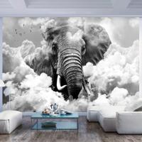 Fotobehang - Olifant in de wolken, ( zwart-wit ), premium print vliesbehang - thumbnail