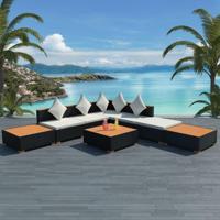 8-delige Loungeset met kussens poly rattan zwart - thumbnail