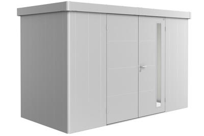 Biohort Neo 1D metalen tuinhuis zilver 348x180 cm met dubbele deur- Plat dak- Metaal- Biohort