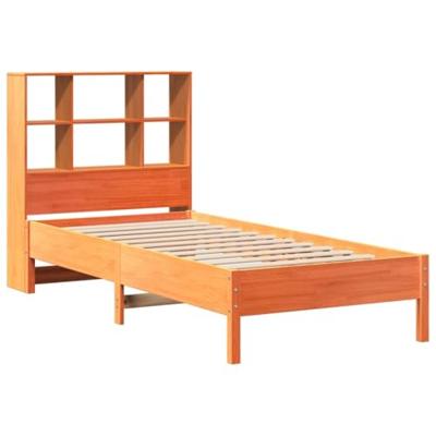 Bed met boekenkast zonder matras grenenhout wasbruin 75x190 cm