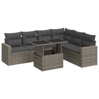 7-delige Loungeset met kussens poly rattan grijs - thumbnail