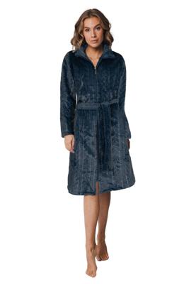 Pastunette damesbadjas met rits - donkerblauw - kabelpatroon-(36-38) S