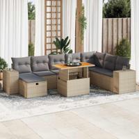 9-delige Loungeset met kussens poly rattan acacia beige - thumbnail