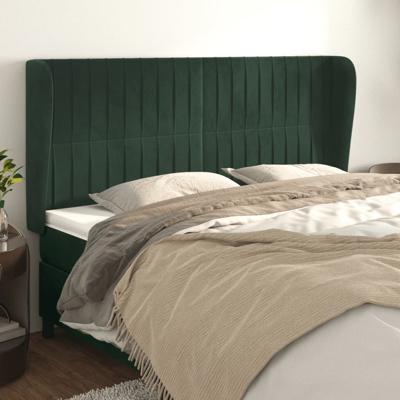 Hoofdbord met randen 163x23x118/128 cm fluweel donkergroen