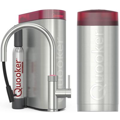 Quooker Flex Round Keukenkraan Set - Kokend Warm- en Koud Water - Uittrekbare Slang - RVS - Inclusief COMBI Reservoir & CUBE - Direct Gekoeld Bruisend Water