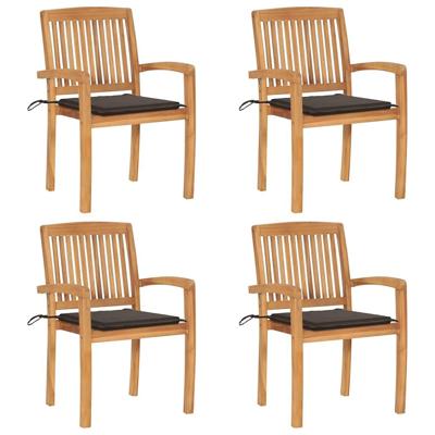 Tuinstoelen stapelbaar 4 st met kussens massief teakhout