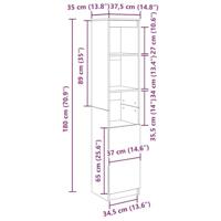 Hoge kast 37,5x35x180 cm bewerkt hout oud houtkleurig - thumbnail