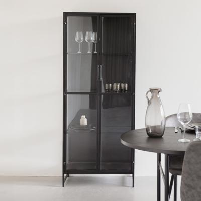 ZILT Vitrinekast 'Reka' Zwart metaal, 170 x 70cm ZILT Vitrinekast 'Reka' Zwart metaal, 170 x 70cm