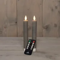 Dinerkaars wax led bewegende vlam op batterij met afstandsbediening 2 stuks h18 cm taupe Anna's Collection - Annas collection - thumbnail