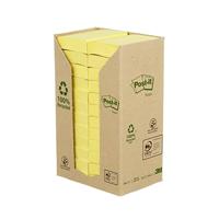Post-it Recycled notes, 100 vel, ft 38 x 51 mm, geel, pak van 24 blokken - thumbnail