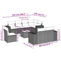 9-delige Loungeset met kussens poly rattan grijs - thumbnail