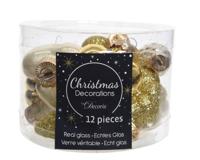Decoris kerstballen set glas parel/goud 12st 2x4x4cm - thumbnail