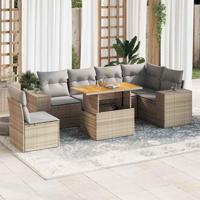 7-delige Loungeset met kussens poly rattan beige - thumbnail
