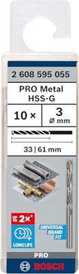 Bosch Accessories 2608595055 2608595055 HSS Metaal-spiraalboor 3 mm Gezamenlijke lengte 61 mm Geslepen DIN 338 Cilinderschacht 10 stuk(s)