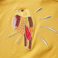 Kindershirt met lange mouwen vogelprint 128 donker okerkleurig - thumbnail