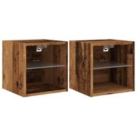 Tv-wandmeubels met LED-verlichting 2 st 30x28,5x30 cm oud hout - thumbnail
