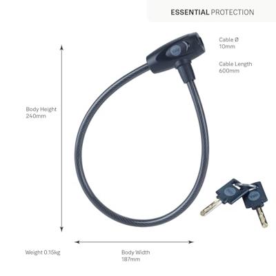 Fietskabel met sleutel 10 mm - YCK0/10/60/2 Zwart