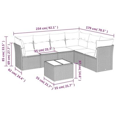 7-delige Loungeset met kussens poly rattan beige - thumbnail