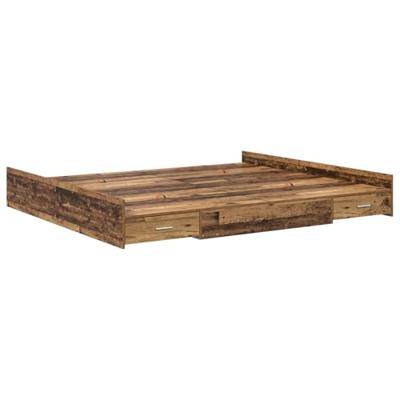 Opbergbedframe met lade Oud hout 200 x 200 cm Bewerkt hout