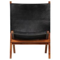 Relaxstoel inklapbaar echt leer zwart - thumbnail