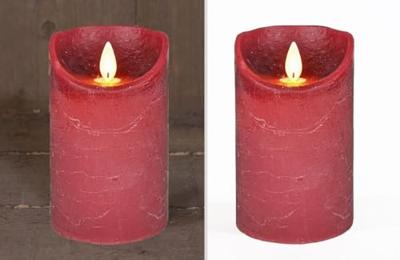 B.o.t. kaars wax rustiek bewegende vlam 7.5x12.5cm bordeaux 3xaaa/timer - Annas collection - thumbnail