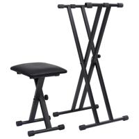 VidaXL Keyboardstandaard en -kruk dubbel versterkt zwart - thumbnail