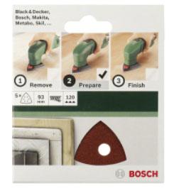 Bosch Accessories 2609256A51 Deltaschuurpapier Met klittenband, Geperforeerd Korrelgrootte (num) 120 Hoekmaat 93 mm 5 stuk(s)