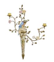 bronskleurig porseleinen wandapplique met twee takken - thumbnail