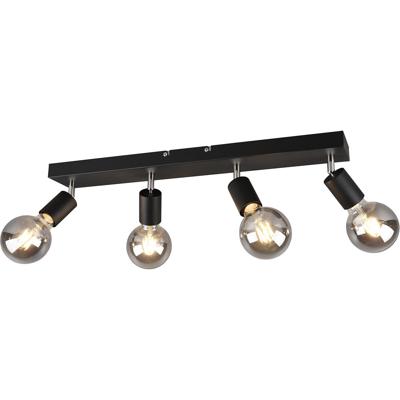 LED Plafondspot 4-Lichts E27 Fitting. Rechthoekig. Mat Zwart Aluminium