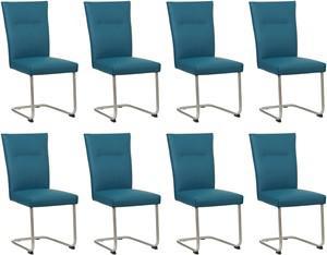 Set van 8 Blauwe leren Retro - poot rond rvs - Toledo Leer Turquoise (blauw leer)