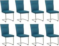 Set van 8 Blauwe leren Retro - poot rond rvs - Toledo Leer Turquoise (blauw leer) - thumbnail