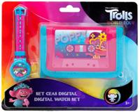 Trolls horloge & portemonnee meisjes 10 cm blauw/roze 2 delig - thumbnail