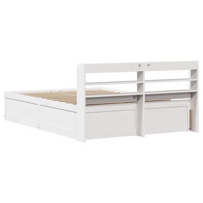 Bedframe met hoofdbord massief grenenhout wit 140x190 cm - thumbnail