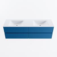 MONDIAZ VICA 160cm badmeubel onderkast Jeans 4 lades. Wastafel CLOUD dubbel zonder kraangat, kleur Talc. - thumbnail