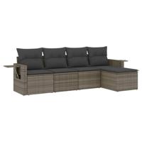 5-delige Loungeset met kussens poly rattan grijs - thumbnail